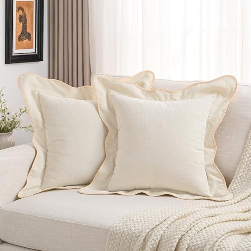 FUTEI Pack of 2 Chenille Throw Pillow Covers 22x22 Inch, Beige by FUTEI