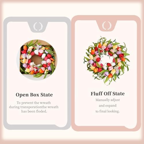 idyllic 20 Inch Spring Five-Color Tulip Wreath, for Front Door Window Porch Living Room Mantel Spring Colorful Home Decor Gift - Image 4