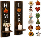 Wall Candle Holder Set of 2, Wooden Candle Sconces Farmhouse Wall Decor by Unknown