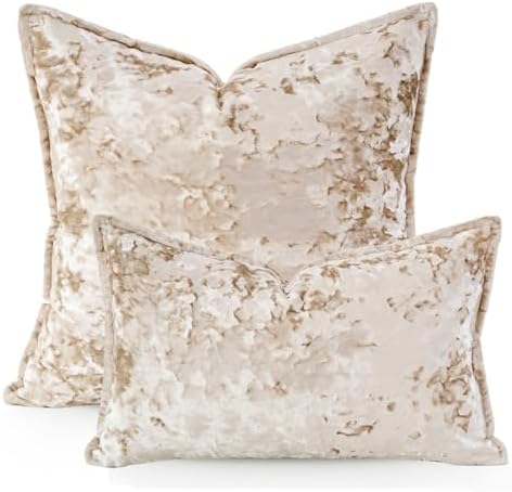 Premium Series, Crushed Velvet Throw Pillow Covers, Luxury Thick Cushion Cases for Home Decor, Cream White, 12x20 Inch, Covers Only - Image 2