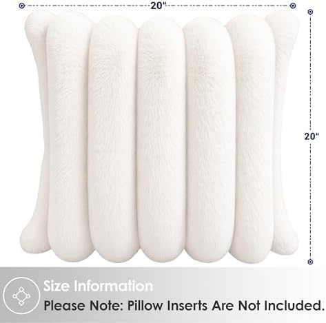 Faux Fur Decorative Throw Pillow Covers 20x20 Set of 2, White - Image 3