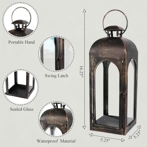 16.25'' Decorative Candle Lanterns for Indoor Outdoor, Waterproof Copper Hanging Lantern for Porch Patio Party - Image 2