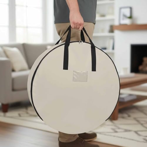 24 Inch Round Storage Bag 1 Pack,Watercolor Minimalist Pure Color Waterproof Wreath Storage Container with Handles&Zipper White Modern Art Closet Organizer Bags Garland Box by Unknown