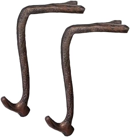 Lulu Decor,100% Cast Iron 8" Brown Straight Branch Stocking Holder for mantle Holds Up to 9 lbs Low Profile Design with Rubber Grip Ideal for Christmas Stockings Garland Holder Antler shape (Set of 2) by LuluDecor