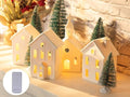 9 Pcs Christmas Village Figurines Sets - 4 Lighted Ceramic Houses & 5 Trees by BUTITNOW