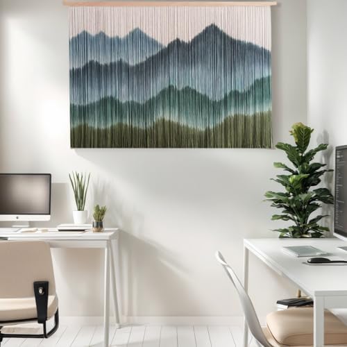 laddawan Extra Large Boho Wall Decor For Bedroom Macrame Wall Hanging Dip-Dyed Tapestry Modern Wooden Home Wall Art For Living room (Green2) - Image 3