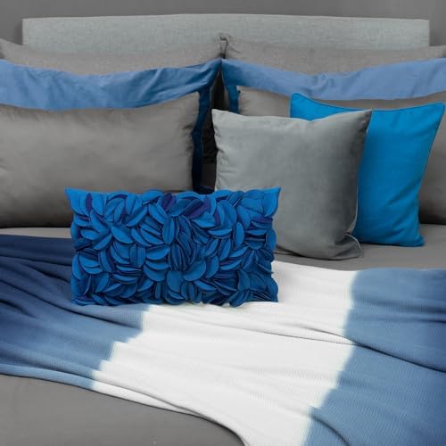 KINGROSE 3D Floral Decorative Throw Pillow Cover Handmade Soft Pillow Case Sham Solid Cushion Cover for Bedroom Home Decor Sofa 12 x 20 Inches Solid Suede Blue - Image 5
