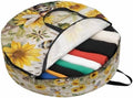 Summer Sunflower Bee Round Storage Bag 24 Inch, Yellow Floral Plants Wood Grain Rustic Clothes Storage Container with Handles Heavy Duty Organizer for Comforter, Bedding & Holiday Wreaths by Unknown