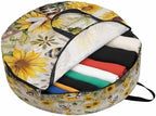 Summer Sunflower Bee Round Storage Bag 24 Inch, Yellow Floral Plants Wood Grain Rustic Clothes Storage Container with Handles Heavy Duty Organizer for Comforter, Bedding & Holiday Wreaths by Unknown