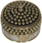 Decorative Jewelry Trinket Box Unique Gift for Home Decor Antique Metal Case with Mother of Pearl Sindoor Box/Coin Box (Beaded-1) by HANDTECHINDIA