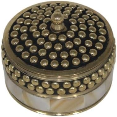 Decorative Jewelry Trinket Box Unique Gift for Home Decor Antique Metal Case with Mother of Pearl Sindoor Box/Coin Box (Beaded-1) by HANDTECHINDIA