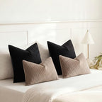 DEZENE Black Vertical Ripple Striped Decorative Pillow Covers: Pack of 2 24x24 Inch Velvet Square Throw Pillow Cases for Farmhouse Couch Sofa Bed Living Room Home Decor - Image 6