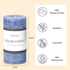 3x6 Inch Blue Pillar Candles Set of 3 - Hand-Poured Unscented Candles, Long Clean Burning, Large Big Candle, Smokeless Dripless Candle for Dinner Table, Wedding, Home, Bathroom, Rustic Decor - Image 3