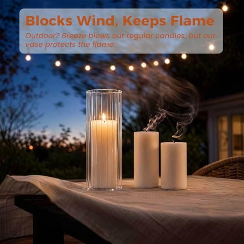 12 Pack White Pillar Candles with Ribbed Glass Cylinder Vases - Image 5