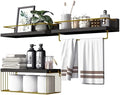 PopiShelves Bathroom Shelves Over Toilet for Wall, Floating Shelves with Storage Basket Paper Holer for Kitchen Living Room, Bedroom & Classroom, Set of 3 (Black and Gold) by Unknown