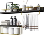 PopiShelves Bathroom Shelves Over Toilet for Wall, Floating Shelves with Storage Basket Paper Holer for Kitchen Living Room, Bedroom & Classroom, Set of 3 (Black and Gold) by Unknown