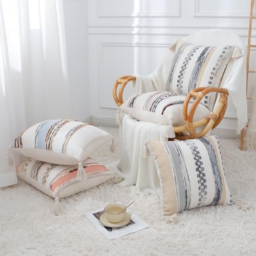 decorUhome Cream White and Green Throw Pillow Covers 18x18 Set of 2 - Image 7