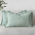 MIULEE Linen Fringe Decorative Lumbar Throw Pillow Covers Aqua Green 12x20 by MIULEE