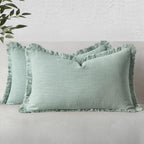 MIULEE Linen Fringe Decorative Lumbar Throw Pillow Covers Aqua Green 12x20 by MIULEE