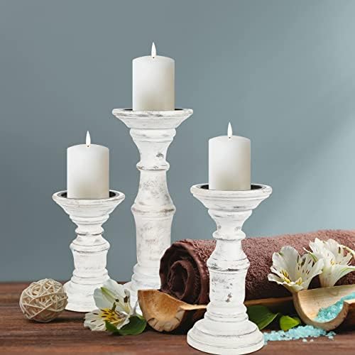 Homebia Design Antique White Wooden Candle Holder Set of 3 – 10, 8, 6 Inch - Image 3