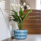 SQOWL Ceramic Plant Pot Indoor with Drainage Hole 13.5 Inch - Large Outdoor Planter Ceramic Flower Pot Modern Round Planter Decorative Plant Pot for Outdoor Porch Decor Blue - Image 6