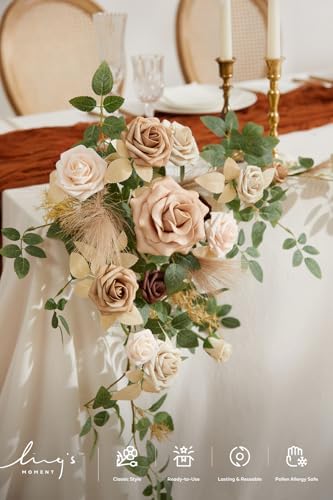 Ling's moment 2 Pack Beige Floral Garland Wedding Arch Flowers - Image 3