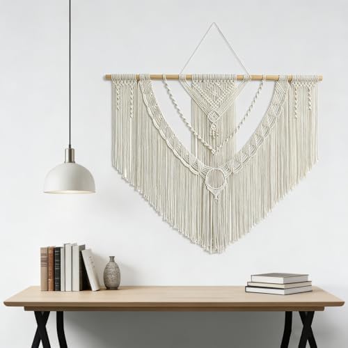LISRRZHEN Large Macrame Wall Hanging - Boho Nordic Geometric Woven Tapestry, Handcrafted Cotton Wall Decor for Living Room Bedroom Entryway Apartment - Image 4