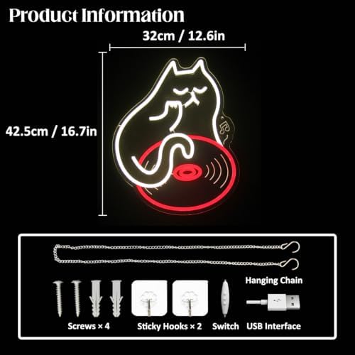 Cat DJ Neon Sign Vinyl Record LED Light for Bedroom Bar Music Room Decor - Image 3