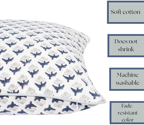 Set of 2 Cotton Pillow Covers Blue 20x20 Floral Pillow Cover Farmhouse Cottage-Style Living Spaces Throw Pillow Cover Decorative - Image 3