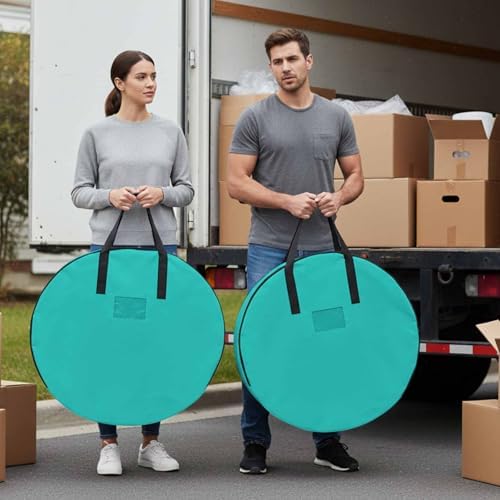 24 Inch Round Storage Bag 2 Pack,Water Green Watercolor Waterproof Wreath Storage Container with Handles&Zipper Solid Color Closet Organizer Bags Garland Box by Unknown