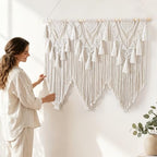 Large Macrame Wall Hanging Boho Woven Tapestry Beige Home Decor Wall Art - Image 2