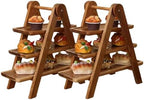 2PCS Wood 3 Tier Serving Tray Three Tiered Cupcake Stand, Rectangle Serving Platter Wooden Farmhouse Tiered Tray, Party Serving Brown Decorative Tray Decor by Unknown