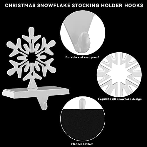 URATOT Pack of 4 Christmas Stocking Holders Snowflake Stocking Hangers Mantel Stocking Hooks for Christmas Decoration, White - Image 3