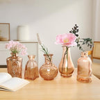 Amber Glass Vase Set of 12, Clear Bud Vases in Bulk, Mini Vases for Flowers, Small Flower Vases for Centerpieces, Vintage Decorative Embossed Vase for Home Decor, Wedding Table Decoration - Image 5