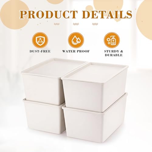 Menkxi 4 Pcs Storage Bins with Lids, Beige, Large - Image 3