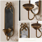 23.6" Gold Candle Sconces Wall Decor, Vintage French Metal Bow Mirror Wall Candle Holder, Decorative Candle Sconce with Candle Tray for Bedroom, Fireplace, Entryway, Hallway, Living Room - Image 3
