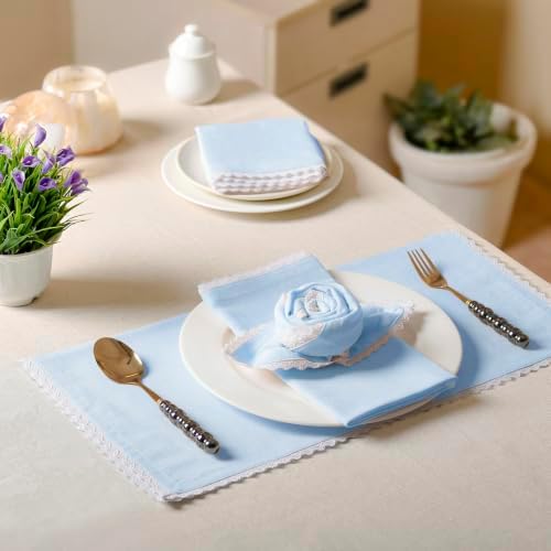 FINGERCRAFT Lace Cloth Napkins, Cotton Linen, 12 Pack, 20x20 Inch, Sky Blue - Image 3