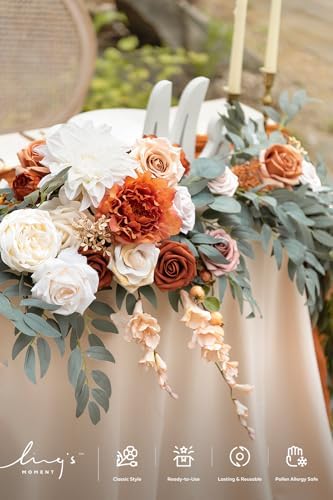 Ling's moment Terracotta Eucalyptus Flower Garland Fall Wedding Arch 9 FT - Image 3
