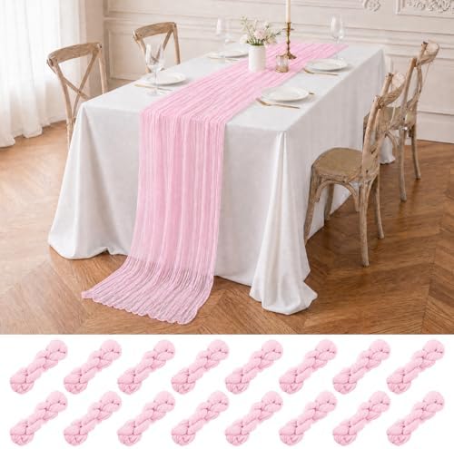16 Pack Light Pink Cheesecloth Table Runners, 20x120 Inch by FXKS