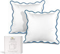 Ridhi White with Blue Scalloped 100% Cotton Throw Pillow Covers 24x24 Inch by Ridhi