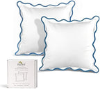 Ridhi White with Blue Scalloped 100% Cotton Throw Pillow Covers 24x24 Inch by Ridhi