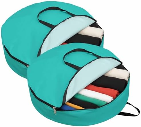 36 Inch Round Storage Bag 2 Pack,Water Green Watercolor Waterproof Wreath Storage Container with Handles&Zipper Solid Color Closet Organizer Bags Garland Box - Image 2