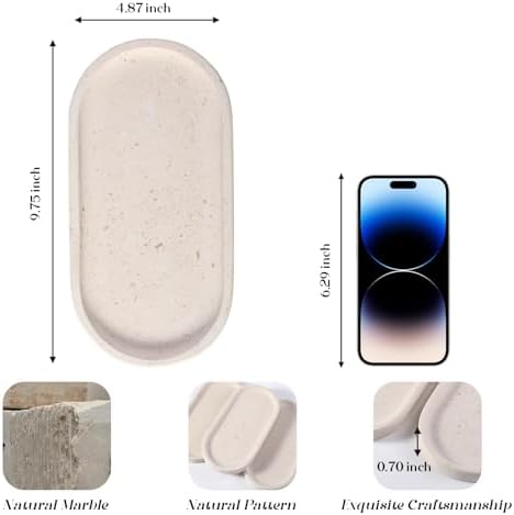 Koville Natural Marble Tray for Bathroom, Vanity Decorative Marble Trays for Countertop Organizer, Catchall Trays for Perfume, Candles, Jewelry, Stone Tray for Decor(Moca Crema Yellow) - Image 2