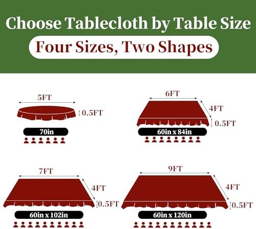 VOOVA & MOVAS Red Round Tablecloth 70" (Seat 4-6), Reusable Table Cloth for 5ft Circle Table, Polyester-Cotton, Washable, 1PC Celebration Holiday Tablecloth with Bow Jacquard - Image 6
