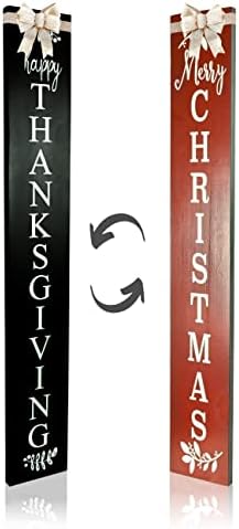 2in1 Merry Christmas Welcome Sign for Front Door Standing, Happy Thanksgiving Sign for Front Porch Standing, Christmas Porch Sign,Outdoor Wooden Interchangeable 4ft Tall Vertical Wood Holiday Fall Signs. by GivingMoreLifetoYourHome