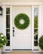 24 Inch Artificial Boxwood Wreath for Front Door, UV Resistant Outdoor Green Wreath, Waterproof Resistant Spring Summer Farmhouse Porch Wall Large Door Wreath for Home Wedding Indoor Decor - Image 5