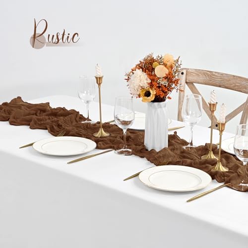 20 Pack Brown Table Runner 10Ft Cheesecloth Table Runner Boho Gauze Cheese Cloth Table Runners Romantic Long Sheer Fabric Table Runners for Wedding Party Bridal Shower - Image 7