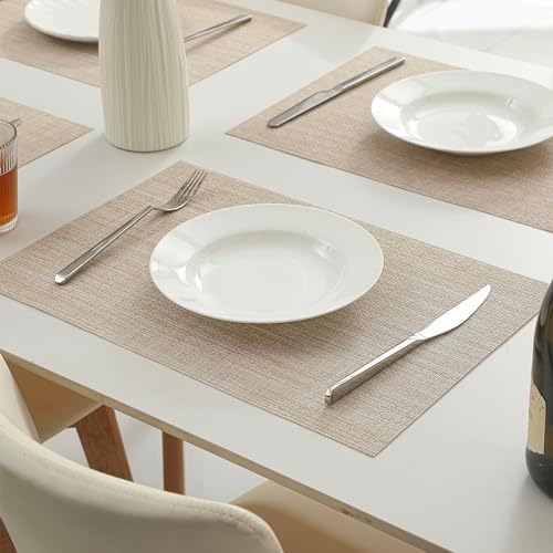 Leetaltree Woven Vinyl Beige Placemats Set of 16, Linen Look & Easy to Clean - Image 5