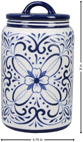 Young's Inc Ceramic Blue and White Talavera Treat Jar with Silcione Seal, 8 Inch Decorative Farmhouse Canister for Kitchen, Countertop, Storage Jar for Cookies, Tea, Sugar, Candy - Image 4