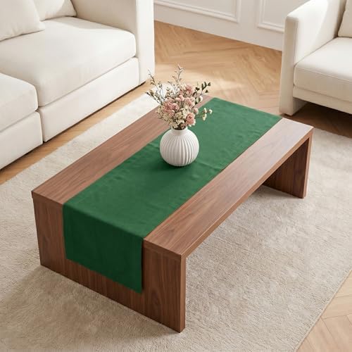 Solino Home 100% Pure Linen Table Runner Pine Green Woven, Fete 14 x 48 in by SolinoHome